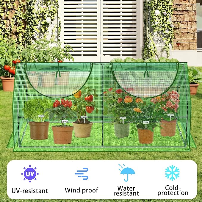 72"x36"x36" Mini Greenhouse for Outdoors & Raised Beds (Shelf-Free), Heavy-Duty PE Portable Plant Shelter with Dual-Zipper Mesh Windows, Bird & Weather Proof Hoop House with 6 Plant Tags
