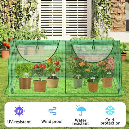 72"x36"x36" Mini Greenhouse for Outdoors & Raised Beds (Shelf-Free), Heavy-Duty PE Portable Plant Shelter with Dual-Zipper Mesh Windows, Bird & Weather Proof Hoop House with 6 Plant Tags