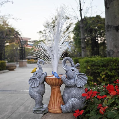 Elephant Statue Solar Garden Decor,Resin Elephant Statue and Colour Changing Optical Fiber Solar Lights,Outdoor Decor for Balcony, Garden, Patio, Yard, Lawn, Gifts for Mom Grandma