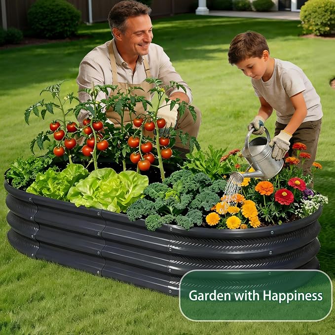 6×3×1 ft Gray Metal Galvanized Raised Garden Bed, Easy Assembly Outdoor Garden Planter for Gardening Fruit, Vegetables, Flowers & Herbs