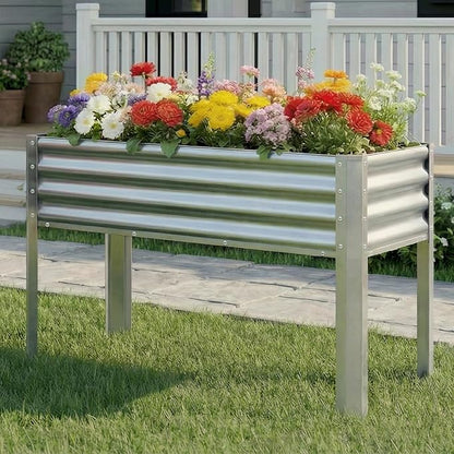 2Pcs Galvanized Raised Garden Bed with Legs, 43×24×32in Large Metal Elevated Raised Planter Box with Drainage Holes for Backyard, Patio, Balcony, 400lb Capacity,Sliver