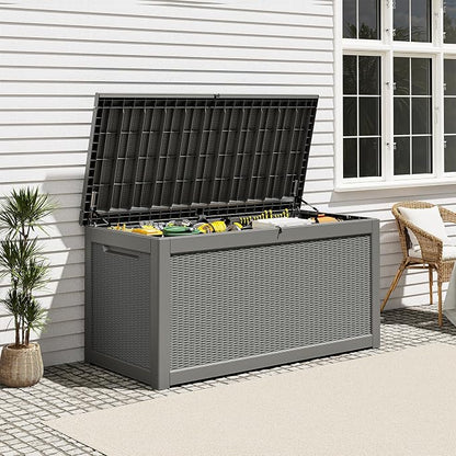 Outdoor Storage Box, Resin Deck Boxes Indoor and outdoor, Waterproof Storage Box Lockable Lid Grey,280 Gallon