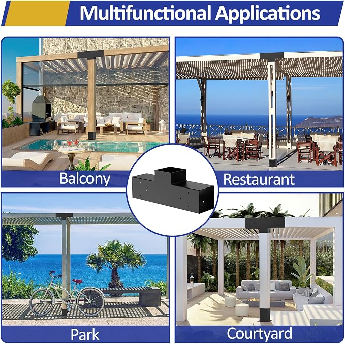 JEXALINE Pergola Kit for 4"x4" Lumber, Heavy Duty Pergola Brackets with 3-Way T-Shape Brackets, DIY Gazebo Kit for Outdoor Patio Backyard Garden, Fits Actual 3.6" x 3.6" Wood