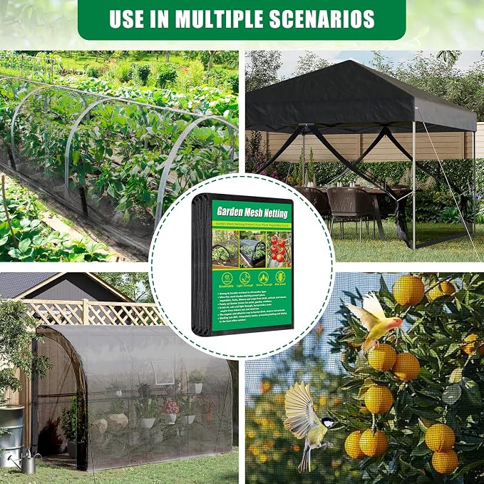 10 X 33 FT Thicker Garden Mesh Netting Pest Barrier for Raised Beds, Black Fruit Tree Netting for Cicadas, Bird Insect Blueberry Bush Strawberry Netting Cover for Garden Protection, Shading Rate 30%