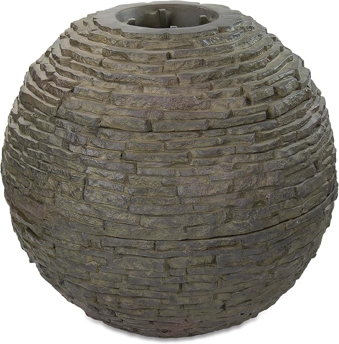 Aquascape Stacked Slate Sphere Fountain, 40 Inch Diameter (102 cm), Lightweight Fiber-Resin Composite Decorative Water Feature, Includes Tubing for Easy Setup, 78289