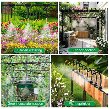 MIXC 50Ft 1/4" Drip Irrigation System,2026-Upgrade Garden Irrigation Kit with 12pcs Adjustable Copper Nozzles,Automatic Atomizing Watering System for Outdoor Plants,Raised Bed,Yard,Potted Plant,Lawn