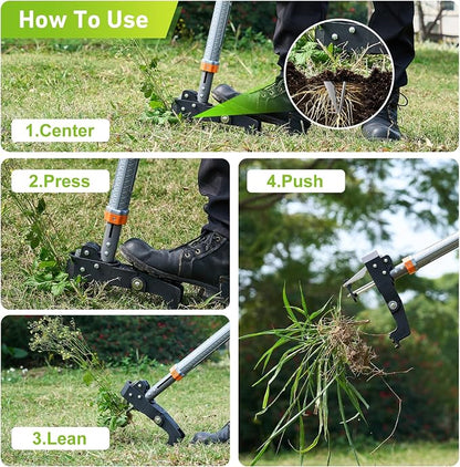 GASREKV Weed Puller Tool, 4-Claw Steel Head Stand Up Weeder, 39"-46" Adjustable Handle & Easy Eject, Root Weed Remover for Dandelion, Thistle & Crabgrass, No Bending
