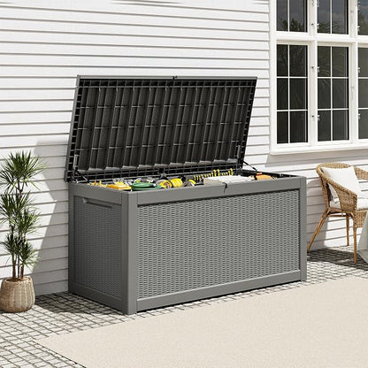 Outdoor Storage Box, Resin Deck Boxes Indoor and outdoor, Waterproof Storage Box Lockable Lid Grey,260 Gallon