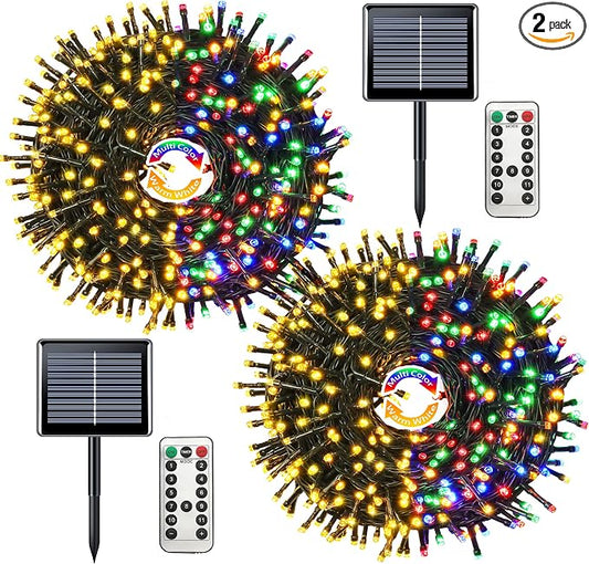 JMEXSUSS 2 Pack Solar String Lights Outdoor Waterproof, Total 400 LED 151FT Solar Christmas Lights Outdoor, 8 Modes Christmas Light for Outside Patio Yard Tree Decorations, Warm White to Multicolor