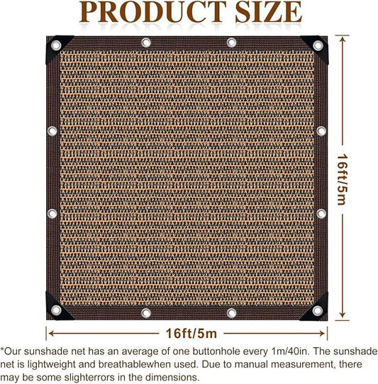 Shade Cloth,80% Sunblock Net with Metal Grommets and Reinforced Edges,Garden Sun Shade Netting,Used in Courtyards,Balconies,Carports,Greenhouse, Plants Growing,Chicken Coop Patios etc.16x16FT