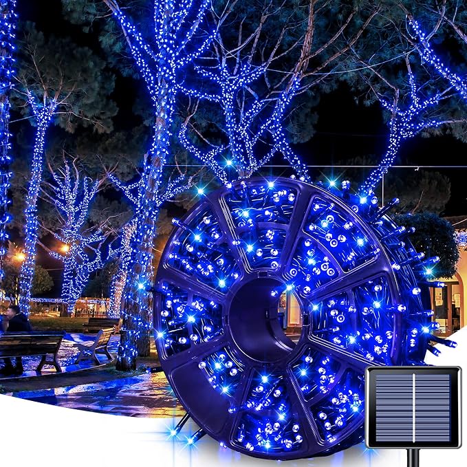 JMEXSUSS 600 LED Solar Christmas Lights, 206.7 ft Blue Solar Lights | Christmas Lights Outdoor Waterproof, 8 Modes Solar String Lights for Yard Patio Tree Garden Party Bushes Xmas Decorations