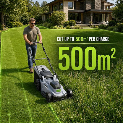 40V Cordless Lawn Mower, 17" Walk Behind Electric 4.0 Ah Battery Powered Lawnmower, with 50L Grass Bag, Brushless Motor, 6 Adjustable Cutting Heights, for Garden/Patio/Yark/Lawn - White