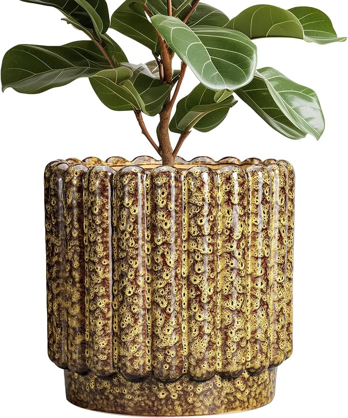 Ceramicfor Ceramic Plant Pots - 12 Inch Planter with Drainage Hole, Large Ceramic Flower Pots for Indoor Plants, Round Planter Outdoor, Living Room Decor, Gifts for Plant Lovers, Yellow