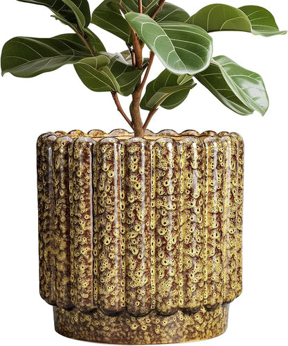 Ceramicfor Ceramic Plant Pots - 12 Inch Planter with Drainage Hole, Large Ceramic Flower Pots for Indoor Plants, Round Planter Outdoor, Living Room Decor, Gifts for Plant Lovers, Yellow