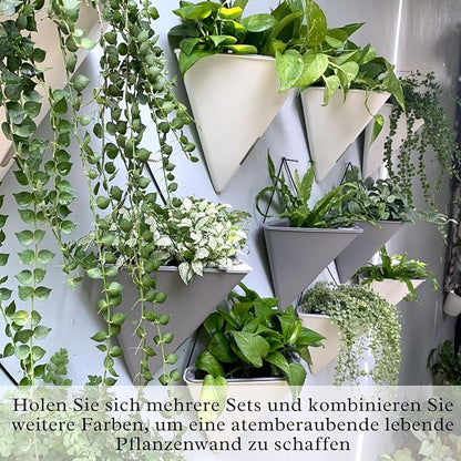 LaLaGreen Wall Planters for Indoor Plants (12in, 4 Pack) Hanging Planter | Large Self Watering White Geometric Flower Vessel with Metal Hanger, Modern Stylish Wall Mounted Succulent Pot Holder Décor