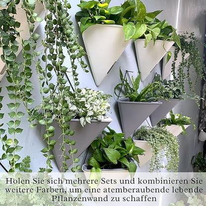 LaLaGreen Wall Planters for Indoor Plants (12in, 2 Pack) White Planter | Large Self Watering Geometric Hanging Flower Vase Vessel with Metal Hanger, Modern Stylish Wall Mounted Succulent Pot Decor