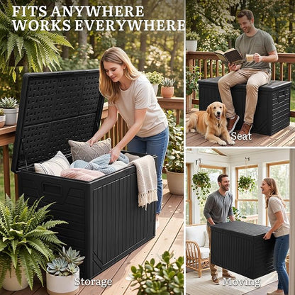 YITAHOME 230 Gallon Extra Large Outdoor Storage Box | Waterproof Double-Wall Deck Box with Hydraulic Piston for Garden Tools, Pool Accessories & Cushions, Resin Deck Organizer