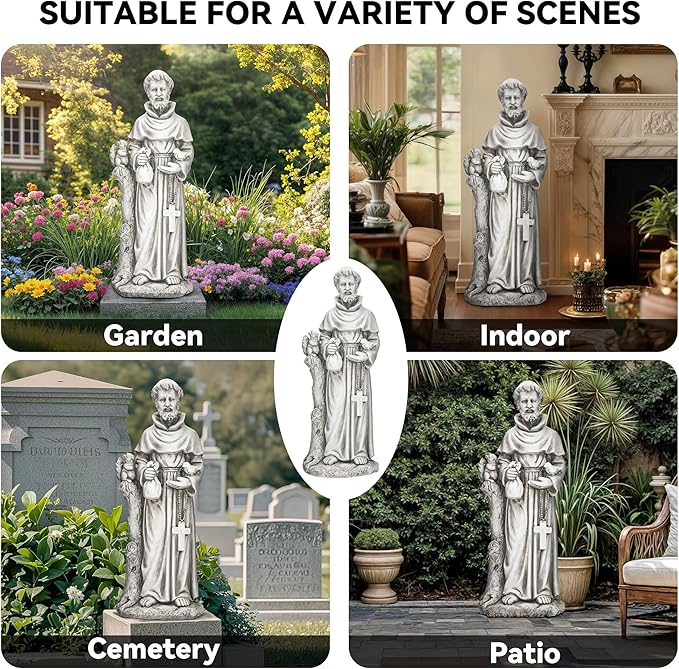 St Francis Garden Statue, 31" Large Catholic Outdoor Statues | Christian saint sculpture for prayer, meditation, and patio decor. Patron of animals, weather-resistant MGO stone.