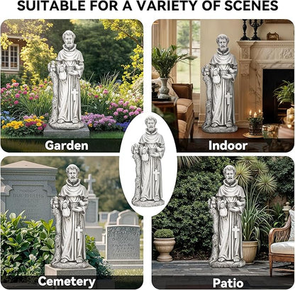 St Francis Garden Statue, 31" Large Catholic Outdoor Statues | Christian saint sculpture for prayer, meditation, and patio decor. Patron of animals, weather-resistant MGO stone.