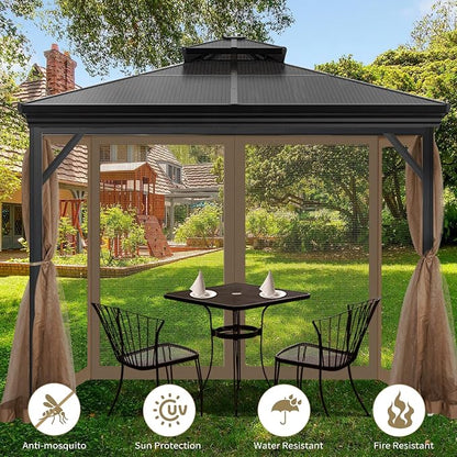 Gazebo Universal Replacement Mosquito Netting, Outdoor Mesh Netting Screen 4-Panel Sidewall with Zipper for Patio, Canopy, Garden and Backyard, Gray(Mosquito Net Only) (Khaki, 10' x 12')