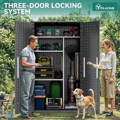 YITAHOME 60 cuft Vertical Outdoor Storage Shed w/o Shelf, Large Waterproof Storage Cabinet for Garden Shed, Tall Outdoor Storage Shed for Garage, Pool Storage, Resin, Lockable, Dark Gray