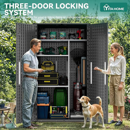 YITAHOME 60 cu ft Tall Outdoor Storage Shed w/o Shelf, Resin Vertical Outdoor Storage Shed, Large Waterproof Storage Cabinet for Garage, Poolside, and Garden (Dark Gray + Black)