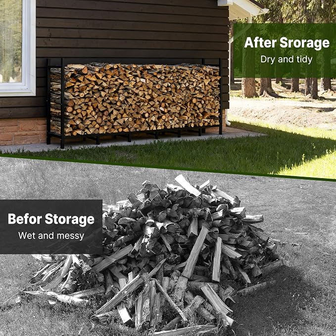 ARIFARO 4ft Firewood Rack, Adjustable Outdoor Indoor Log Holder Steel Heavy Duty Wood Rack,for Firewood Storage Wood Stacker, Rustproof, Easy Assembly, Black