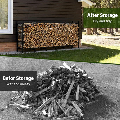 ARIFARO 4ft Firewood Rack, Adjustable Outdoor Indoor Log Holder Steel Heavy Duty Wood Rack,for Firewood Storage Wood Stacker, Rustproof, Easy Assembly, Black