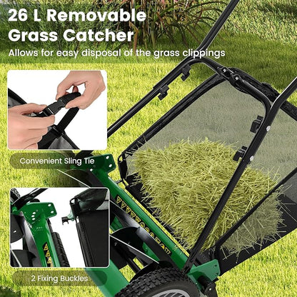 IRONMAX Lawn Mower, 16 Inch Push Reel Lawn Mower with 5 Steel Blades, Adjustable Cutting Heights, Grass Catcher Bag, Walk-Behind Manual Lawnmower for Garden Park Yard, No Motor (Green, 16 Inch)