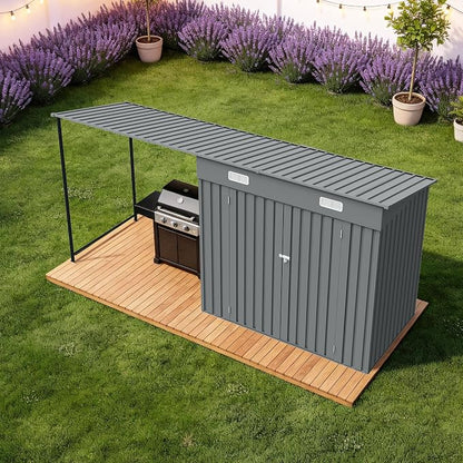 KEIKI 12x4 FT Metal Garden Shed with Pergola, 6x4 FT Outdoor Storage Shed & Backyard Gazebo Combo, 2-in-1 Patio Tool Shed with Open Side, Heavy-Duty Steel Frame, All-Weather, Easy Assembly, Gray
