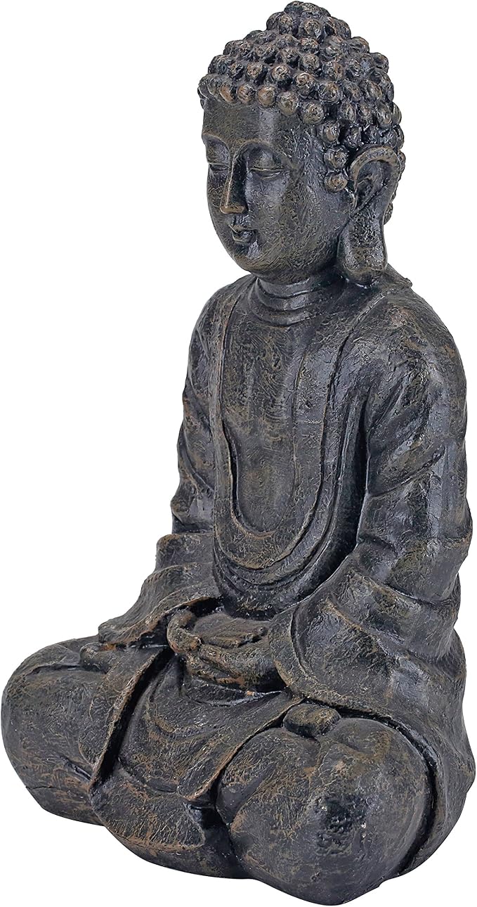 MyGift 11.5 Inch Sitting Buddha Statue, Gray Resin Meditation Figurine for Zen, Yoga, Prayer, Altar, Garden, or Spiritual Home Décor