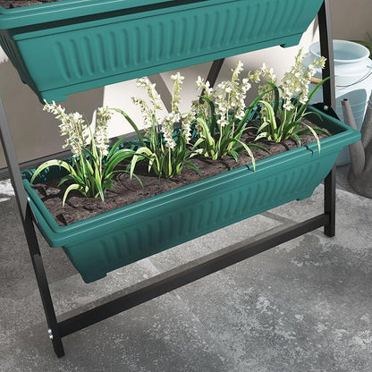 Outsunny Raised Garden Bed, 4 Tier Vertical Garden Planter Set, 4 Outdoor Planter Boxes with Stand, Self Draining Design Elevated Garden for Vegetable, Flowers & Herbs, Green
