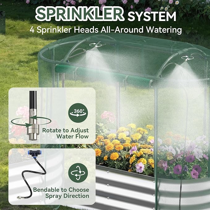 Lineware Raised Garden Bed with Self-Watering System, 4x2x1 ft Elevated Planter Boxes Outdoor with Mesh Cover, Oval Galvanized Raised Beds for Gardening,Vegetables,Flowers, Backyard, Patio
