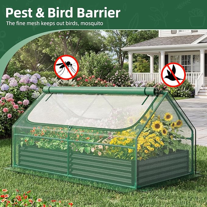 Superlele Mini Greenhouse for Outdoor, 6x3x3FT Portable Greenhouse with 2 Large Zipper Doors, Reinforced Green PE Mesh Cover for Plant Protection and Winter Gardening, Ideal for Raised Garden Bed
