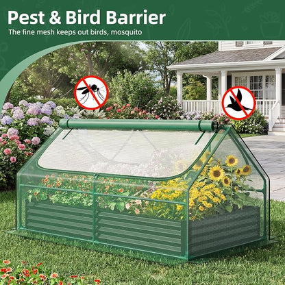 Superlele Mini Greenhouse for Outdoor, 6x3x3FT Portable Greenhouse with 2 Large Zipper Doors, Reinforced Green PE Mesh Cover for Plant Protection and Winter Gardening, Ideal for Raised Garden Bed