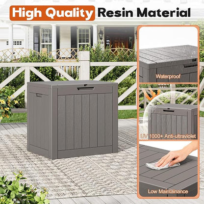 Outdoor Storage Box, Resin Deck Boxes Indoor and outdoor, Waterproof Storage Box Lockable Lid (Grey,32 Gallon)