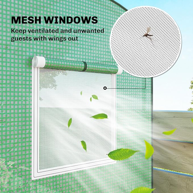 Outsunny Mini Greenhouse, Portable Greenhouse with Roll-Up Door and 2 Mesh Windows, Small Green House with PE Cover for Garden Patio Lawn, 78.7" x 29.5" x 74", Green