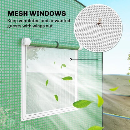 Outsunny Mini Greenhouse, Portable Greenhouse with Roll-Up Door and 2 Mesh Windows, Small Green House with PE Cover for Garden Patio Lawn, 78.7" x 29.5" x 74", Green