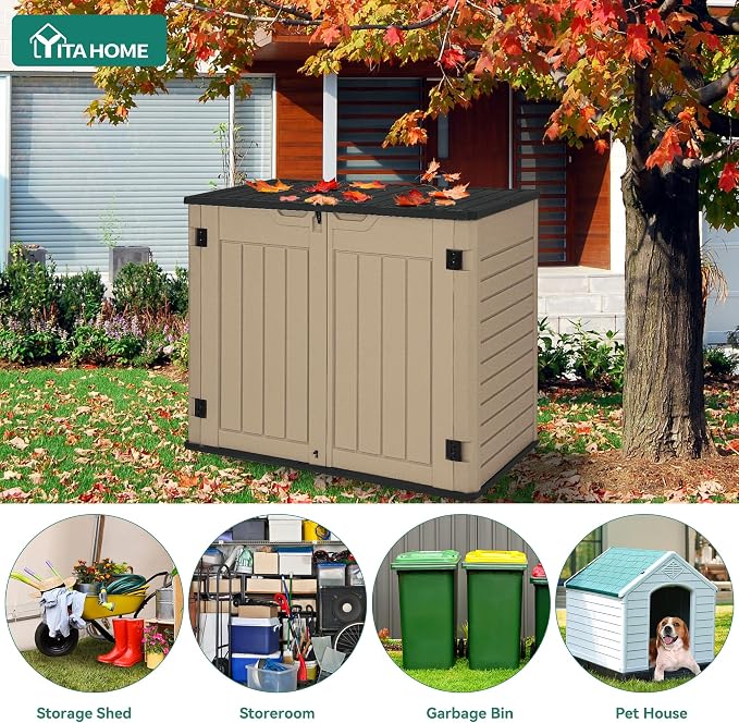 YITAHOME Outdoor Resin Storage Sheds, 39 in Height Lockable Waterproof Horizontal Shed w/o Shelf, Easy to Assemble Shed Storage for Garden Tools, Brown