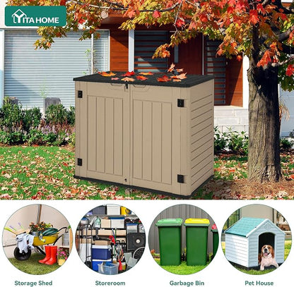 YITAHOME Outdoor Resin Storage Sheds, 39 in Height Lockable Waterproof Horizontal Shed w/o Shelf, Easy to Assemble Shed Storage for Garden Tools, Brown