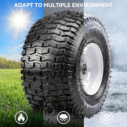 YITAMOTOR 15x6.00-6 Lawn Mower Tires & Wheel Assemblies, 4 Ply Pneumatic Front Tires Replacement Fits John Deere, Lawn Tractors, More Riding Mowers | 3" Centered Hub, 3/4" Bearings, 570LBS (Set of 2)