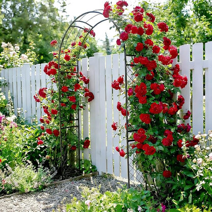 SCENDOR Metal Garden Arch with Lattice Side Panels 88.6" H x 50.8" W– Heavy-Duty Arbor for Climbing Roses, Vines, and Outdoor Patio, Lawn, Backyard, Wedding Decor (Black)