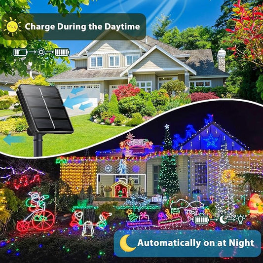 Warm White and Multicolor Color Changing Solar String Lights for Outside, 2 Pack 400LED Solar Fairy Lights Outdoor Waterproof, Copper Wire with 8 Modes Solar Twinkle Lights for Tree Garden Yard Party