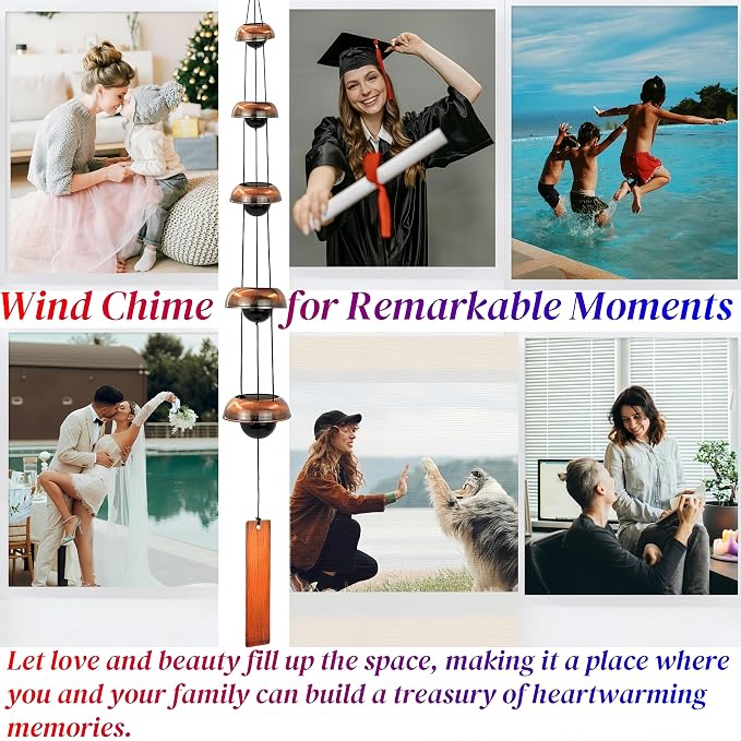 36.8” Handcrafted Copper Wind Chimes – Deep Tone Bells for Garden, Patio, Porch & Zen Décor – Unique Feng Shui, Meditation & Relaxation Gifts for Mom, Dad, Memorial Gardens
