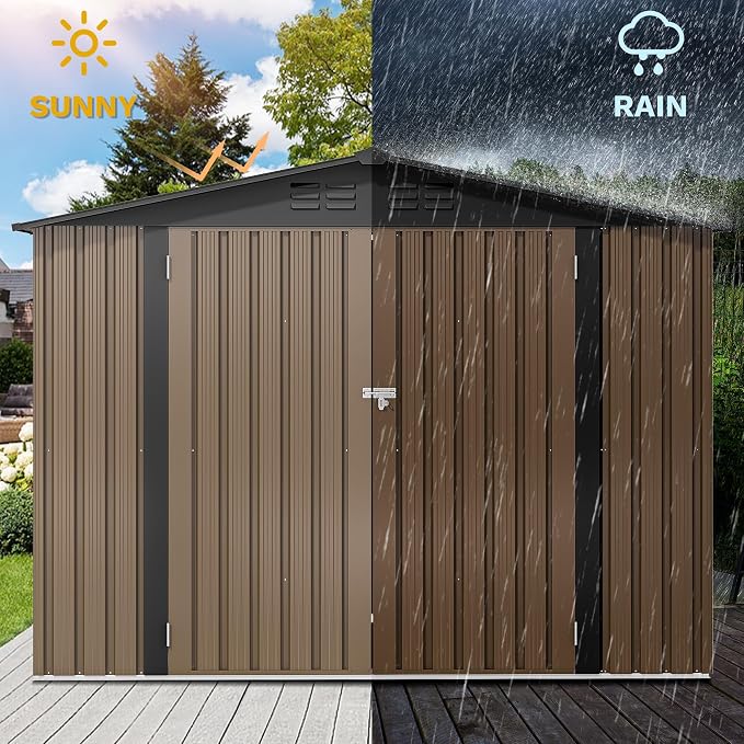 DWVO 7'x5' Large Metal Outdoor Storage Shed, Heavy Duty Tool Storage Sheds for Backyard Patio Lawn - Ideal for Bicycles, Garden Tools, and Lawn Equipment, Easy-to-Assemble, Brown