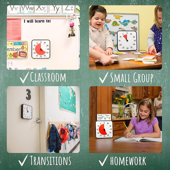 TIME TIMER 8 inch Visual Timer - 60 Minute Kids Desk Countdown Clock with Dry Erase Activity Card, Also Magnetic - for Kids Classroom, Homeschooling Study Tool, Task Reminder, Home and Kitchen Timer