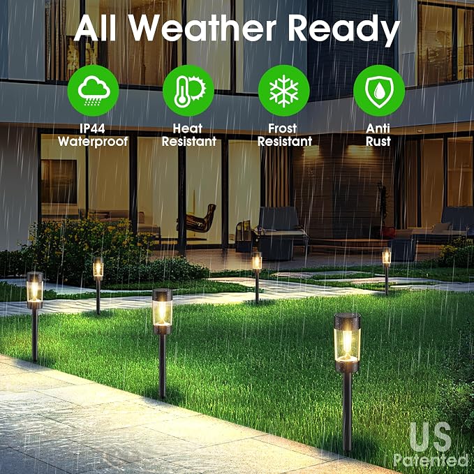 Eyrosa Solar Lights Outdoor, 8 Pack Waterproof Solar Landscape Lighting for Pathway Garden Yard Path Walkway Driveway Lawn Patio Outside Decor, Warm White