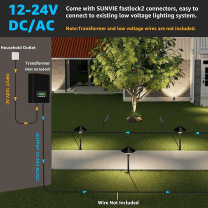 SUNVIE LED Low Voltage Landscape Lighting 12-24V Landscape Lighting Kit with Connectors Aluminum Pathway Lights Wired with Spotlights 3000K Outdoor Pathway Lights Low Voltage for Yard Garden, 6 Pack