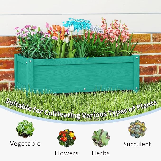 HDPE Raised Planter Box Outdoor, Rot-Resistant and Non-Cracking, Small Raised Beds for Gardening 29.5 * 14.4 * 9.8 in for Yard, Lawn, Rectangle with Drainage Holes, Aruba Blue