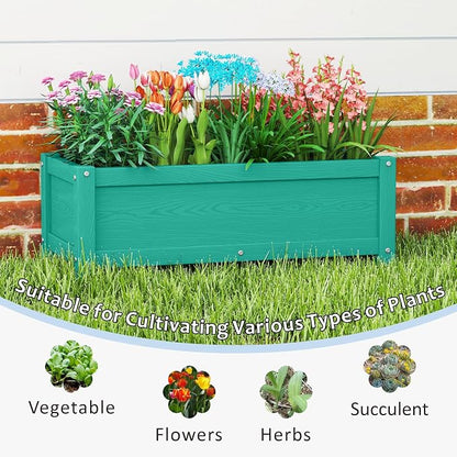HDPE Raised Planter Box Outdoor, Rot-Resistant and Non-Cracking, Small Raised Beds for Gardening 29.5 * 14.4 * 9.8 in for Yard, Lawn, Rectangle with Drainage Holes, Aruba Blue